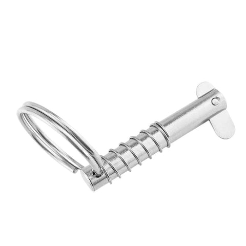 Side view of marine quick-release pin, 316 stainless steel, 8x51mm for boat bimini deck hinge.