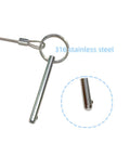 Close-up of a Four Sets Quarter Inch Diameter Single Ball Quick Release Pin with lanyard, 316 stainless steel for marine use.