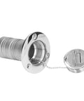 Chrome 38mm stainless steel marine refueling port with flange, threaded body and tethered cap