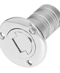 Front view of a 38mm marine-grade 316 stainless steel refueling port with a keyless cap and O-ring seal