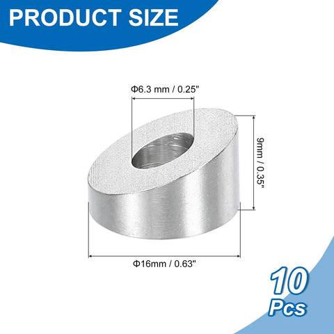316 Stainless Steel 20 Degree Angle Washer 1 Quarter Inch ID Wire Rope Ends Ten, showing measurements and size, 10 pack.
