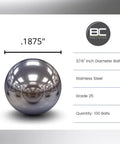 Three Sixteenth Inch 440 Stainless Steel Bearing Balls Grade G25, Precision Grade AISI 440, 100 Count, product close-up
