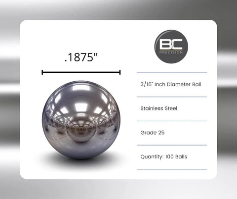 Three Sixteenth Inch 440 Stainless Steel Bearing Balls Grade G25, Precision Grade AISI 440, 100 Count, product close-up