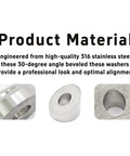 10 Pcs 30 Degree Beveled Washers For Cable Railing 316 Stainless Marine Posts, close-up of 316 stainless steel washers.