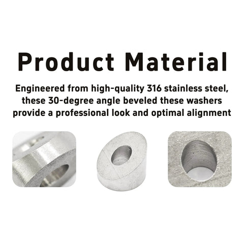 10 Pcs 30 Degree Beveled Washers For Cable Railing 316 Stainless Marine Posts, close-up of 316 stainless steel washers.