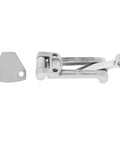 Boat hatch latch, two-piece stainless steel marine hardware with mounting plate.