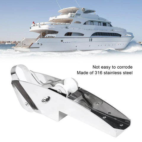 Bow anchor roller bracket; polished 316 stainless steel, hinged self-launching for yachts