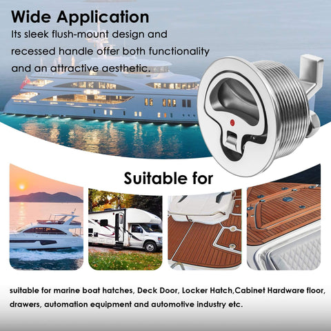 316 stainless steel keyed cam latch with flush mount offers secure privacy for boats, showing front view with boat application