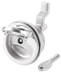 316 stainless steel keyed cam latch with flush mount offers secure privacy for boats, featuring a 3 inch face plate and 2.5 inch hole.