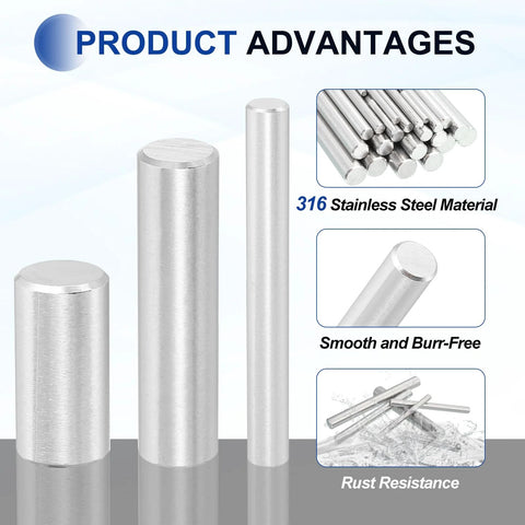 316 Stainless Steel Dowel Pins 16 x 30 mm 2 Pack Cylindrical Shelf Support Peg Pins For Machine Building Furniture Installation Fixtures And DIY Projects Heavy Duty Corrosion Resistant Silver Tone Hardware with product advantages