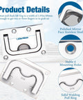 Diagram of 316 Stainless Steel Boat Hatch Handle Flush Mount Pull Recessed Door Pull With Mounting Screws, showing dimensions and features