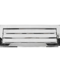 Front view of stainless steel louvered vent, rectangular 22 x 7.9 in, mirror-polished finish, adjustable with lock