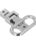 Folding foot pedal for marine use; 316 stainless steel with spring-loaded hinge.