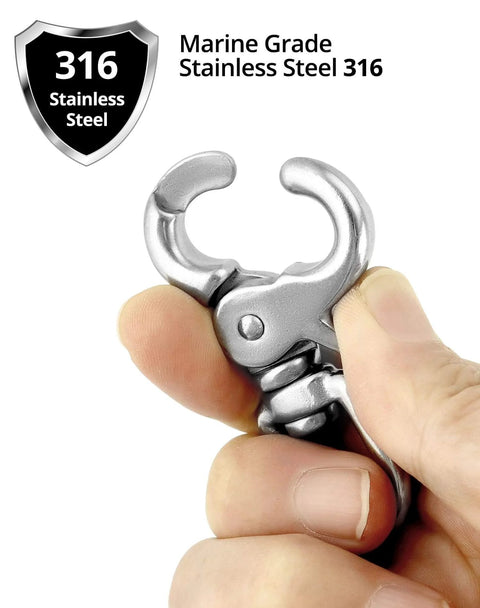 Person holding Swivel Trigger Snap Hook Set 4 Pack 2.56 Inch Marine Grade Stainless Steel 316 Clip Hooks 130 Lb Capacity