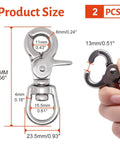 Dimensions and close-up of Two Pack Heavy Duty 316 Stainless Steel Trigger Snap Swivel Hooks Two And A Half Inch Polished Clip
