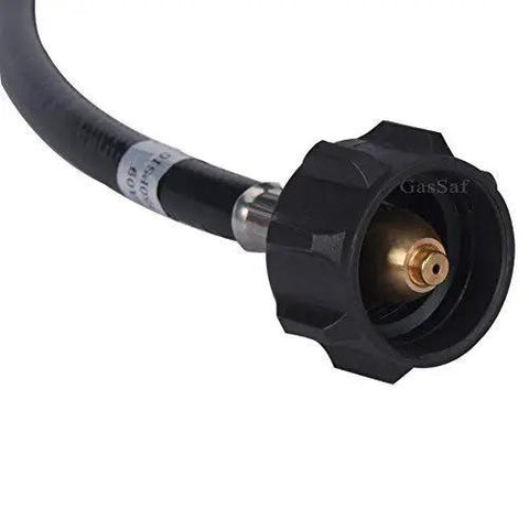 Close-up of propane hose adapter end, Propane Hose 1lb To 20lb Adapter For 12 Foot Connection, Hook Up Your Grill Time With A Big LP Tank