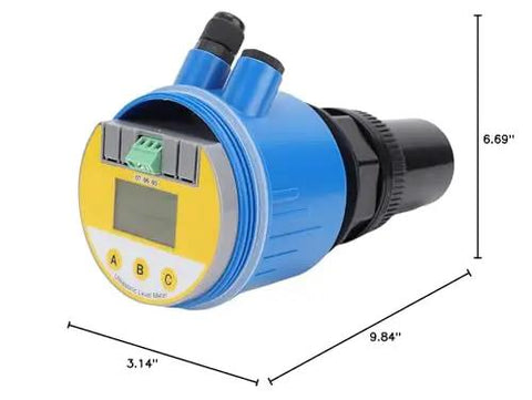 Ultrasonic Water Level Sensor With LCD Display, 4-20mA Output, DC24V, 0-10m Range, Blue Housing, Built For Water And Sewage Processing