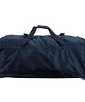 Rockland rolling duffel bag, black, 36-inch, side view with top handles and wheels.