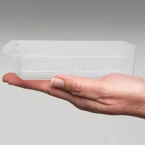 Hand holding drawer from Heavy Duty Plastic Drawer Cabinet For Garage Organization And Craft Storage, 44 Drawer Unit, 20 Inch Wide