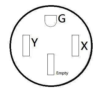 Slick Nema Tt-30p To 14-50r Ev Charging Adapter plug diagram showing terminal configuration for electricity connections.