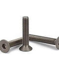 Gritty Built Tough Pure Titanium Grade Two Machine Screws M3 X Fifty Millimeter Flat Countersunk Head Hex Socket Allen Drive showing three screws.