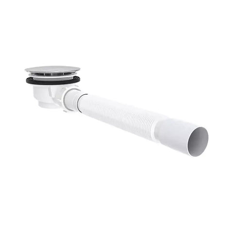 Low Profile 1.5 Inch Shower Drain Trap With Side Outlet Assembly For Replacement Shower Base PVC Built To Fit Tight Spaces Easy Install Durable PVC Construction Space Saver For Small Bathrooms.