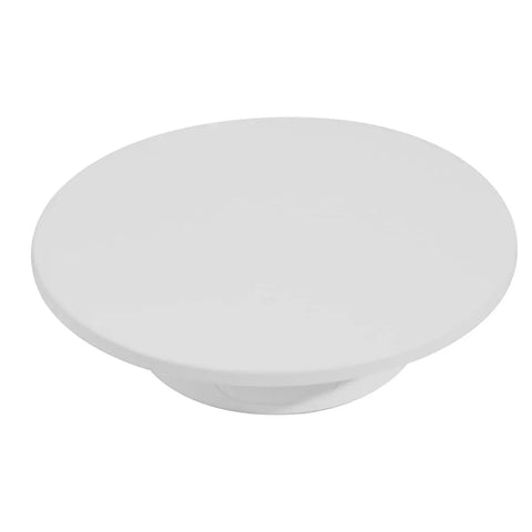 White 5.9 inch Motorized Rotating Display Stand The Go To For Jewelry, Crafts And Collectibles, 360 Degree Turntable Base, side view