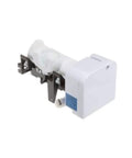 Refrigerator Ice Maker Assembly Replacement Part WR30X28731 compatible with various models, side view of ice maker module with housing