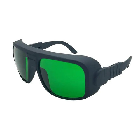 Top Notch Laser Safety Glasses With Kick Ass Eye Protection For Red Diode And Infrared Lasers Covering 635 To 1100Nm Wavelengths For Workshop And Lab Use, green lenses and solid frame design.