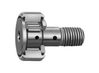 Side view of Single CF5FBR Metric Cam Follower, Caged Stainless Steel, Crowned Outer Ring, Shielded Hex Head, M5 Stud, 13mm Roller x 9mm Wide.