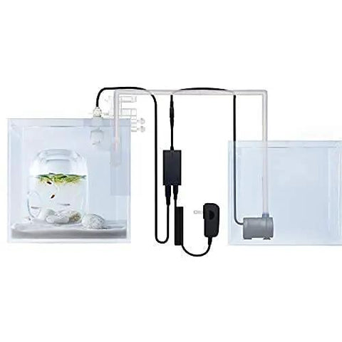 Automatic Top Off System For Aquarium With Pump Smart ATO Water Refiller showing installation setup between two fish tanks