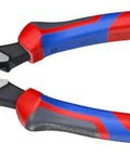 KNIPEX 9.5-inch ultra-high-leverage lineman's pliers with fish tape puller and crimper, red and blue handles.