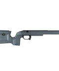 Stealth Grey KRG Bravo Rifle Chassis for CZ 457 with factory magazine compatibility and adjustable stock, side view.