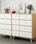 Wooden dresser with unfinished round wood drawer knobs 10 pack, mushroom shape cabinet hardware, installed on furniture