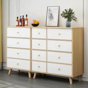 Wooden dresser with unfinished round wood drawer knobs 10 pack, mushroom shape cabinet hardware, installed on furniture