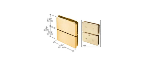 Gold Plated Glass To Glass Mount Hinge With Top And Bottom Mount Design For Half Inch Tempered Glass, front and rear view