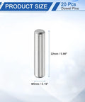 20 Pcs 5 Mm By 22 Mm Dowel Pins 316L Stainless Steel for shelf support, cylindrical pin shown with dimensions against white background.