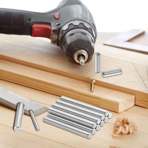 20 Pcs 5 Mm By 22 Mm Dowel Pins 316L Stainless Steel Cylindrical Dowel Pins for shelf support, shown with woodworking tools