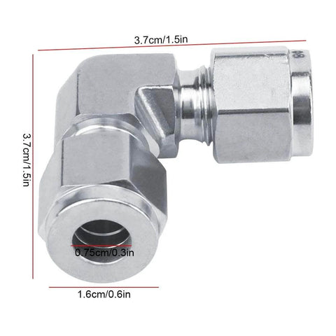 316 Stainless Steel Tube Pipe Connector With Quick Connection, 2-way fitting, corrosion-resistant for industrial projects, dimensions shown