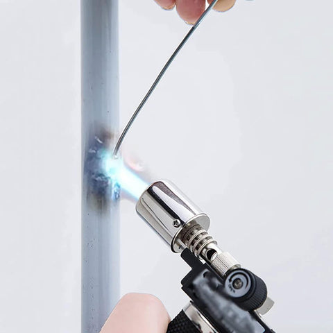 316L Stainless Steel Welding Wire for TIG GTAW Argon Arc Welding in use with torch, 2.5mm diameter, 100cm length