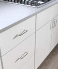 Ultra Minimal Solid Wire Cabinet Pulls Satin Nickel For Cupboard And Drawer Handles 3 Inch Center To Center kitchen installation view