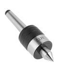 MT2 live center with 60-degree point for lathe/CNC turning; knurled black collar and silver metal body.
