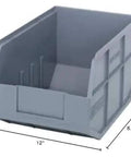 Front view of Heavy Duty Stackable Shelf Bin 12x8.25x7 from 6 Pack For Garage And Workshop, Waterproof Rust Resistant Polypropylene
