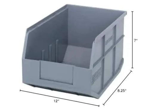 Front view of Heavy Duty Stackable Shelf Bin 12x8.25x7 from 6 Pack For Garage And Workshop, Waterproof Rust Resistant Polypropylene