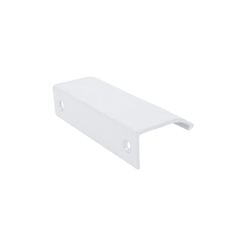 Side view of white arc surface drawer pull, part of a Six Pack White Arc Surface Drawer Pulls For Furniture Cabinets Edge Mount Hidden Cabinet Handles
