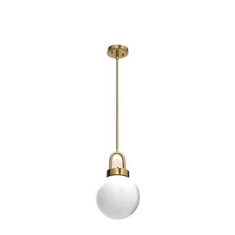 Mid Century Brushed Brass Globe Pendant Light with Milk Glass Shade for Kitchen Island and Adjustable Rod