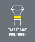 Diagram illustrating tool shape with 'Take It Easy Tool Finder' text on gray background