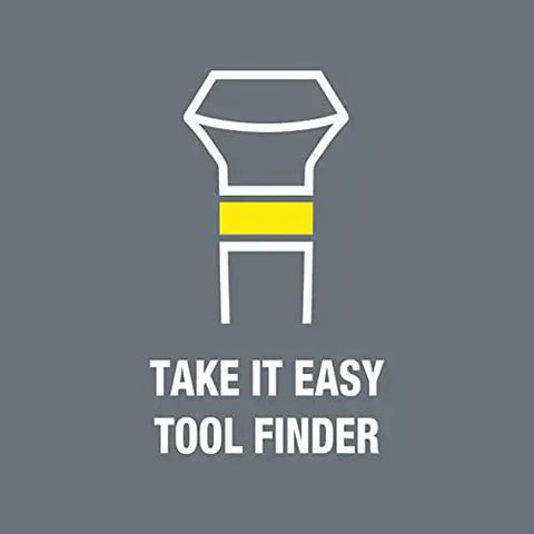 Diagram illustrating tool shape with 'Take It Easy Tool Finder' text on gray background