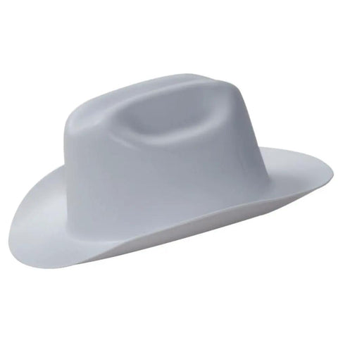 Gray Full Brim Hard Hat Workhorse Offering ANSI Rated Electrical Protection And Four Point Suspension System for job site safety.