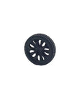 Close-up of a black wheel from the 20 Pack Plastic Toy Wheels With 2mm Shafts And Round Axles For RC Cars And DIY Models, 35mm Diameter Wheels.